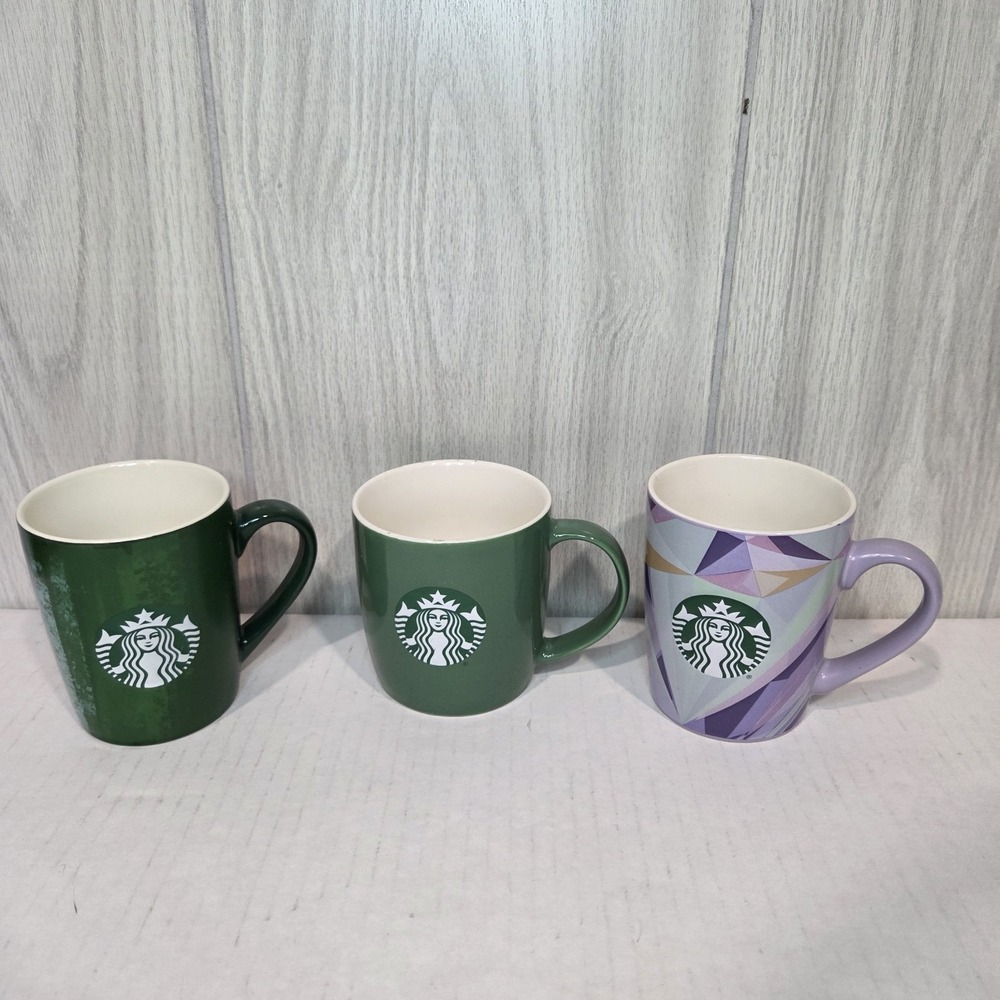 Lot Of 3 Starbucks Geometric Mugs Are Excellent Condition 11oz & 12oz